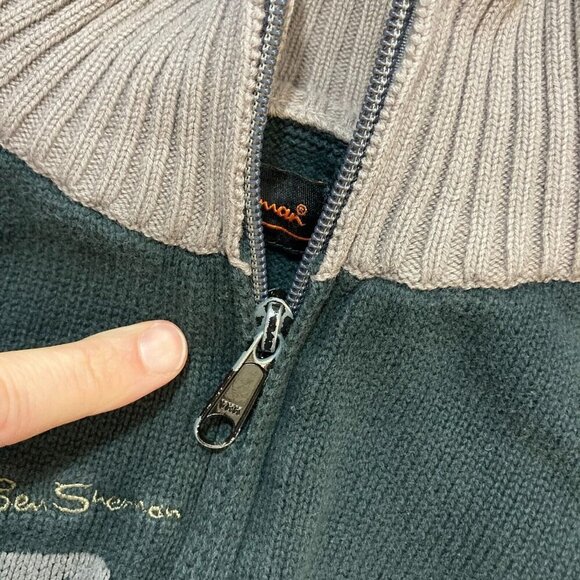 Ben Sherman Knit Cardigan Sweater Mens XXL (XL) Gray Stripe Zip Embroidered Deer - Picture 15 of 15